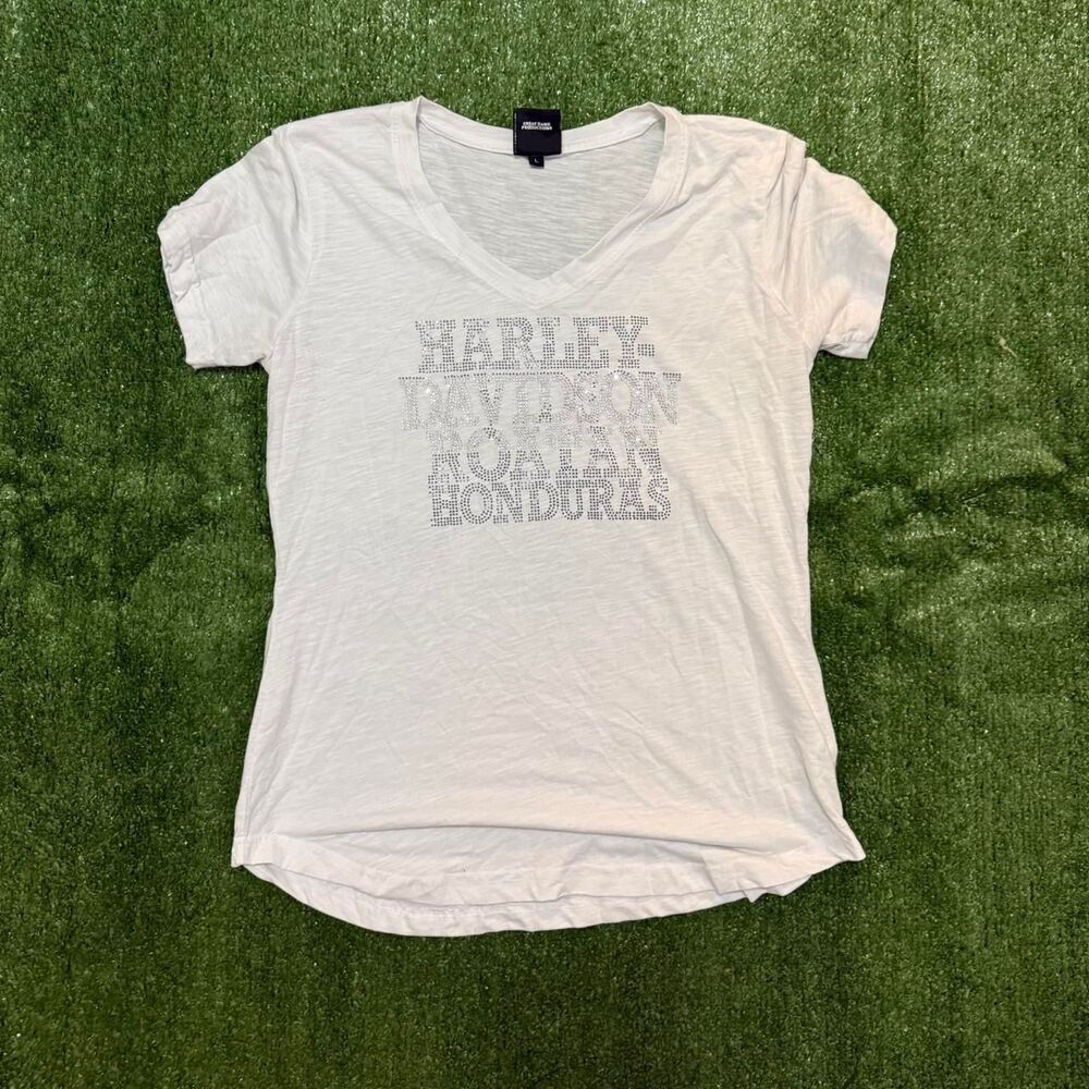 Harley-davidson Women's White and Grey T-shirt